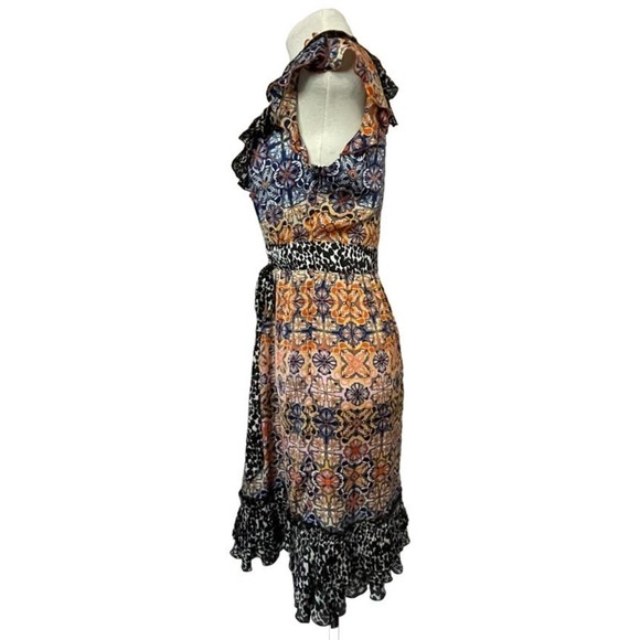 KENSIE Tie Front Ruffle Animal and Floral dress Size M - Picture 3 of 8
